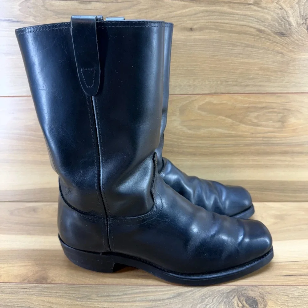 Avonite Vintage Square Toe Boots Mens 8.5 EE Black Leather Pull On Work USA Made